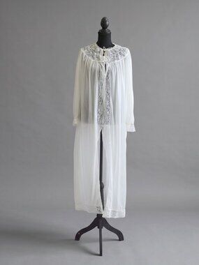 Vintage Radcliffe White Peignoir Robe | Lace Yoke | Sheer Nylon | Small